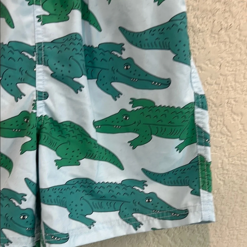 Mini BodenKids Swim Trunks with Green Alligator Print 8-9y